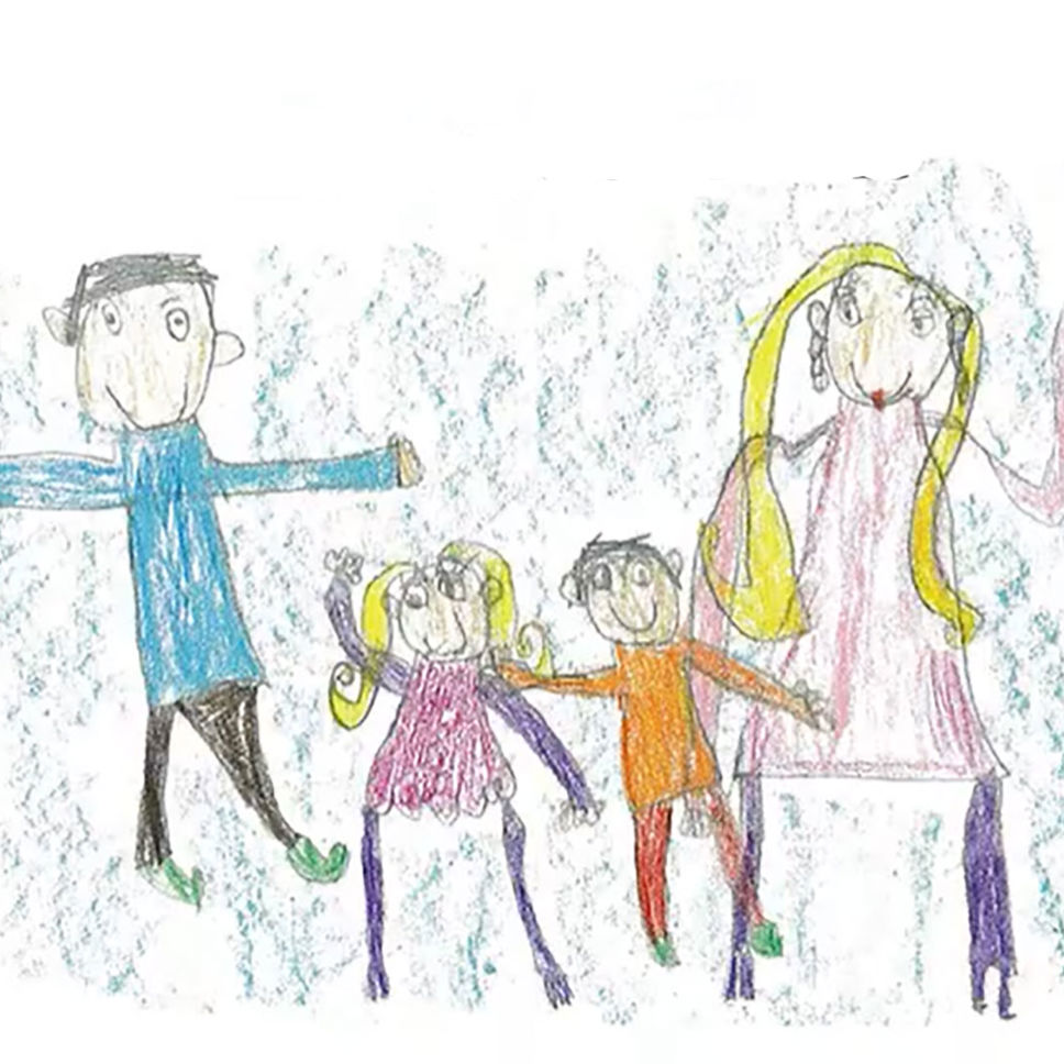 En børnetegning lavet af en familie