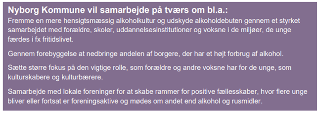 Tekst omkring fremme af hensigtsmæssig alkoholkultur