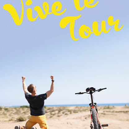 Plakat med en mand og en cykel og ordlyden 'Vive le Tour'