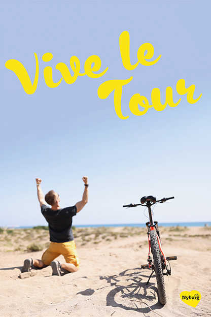 Plakat med en mand og en cykel og ordlyden 'Vive le Tour'