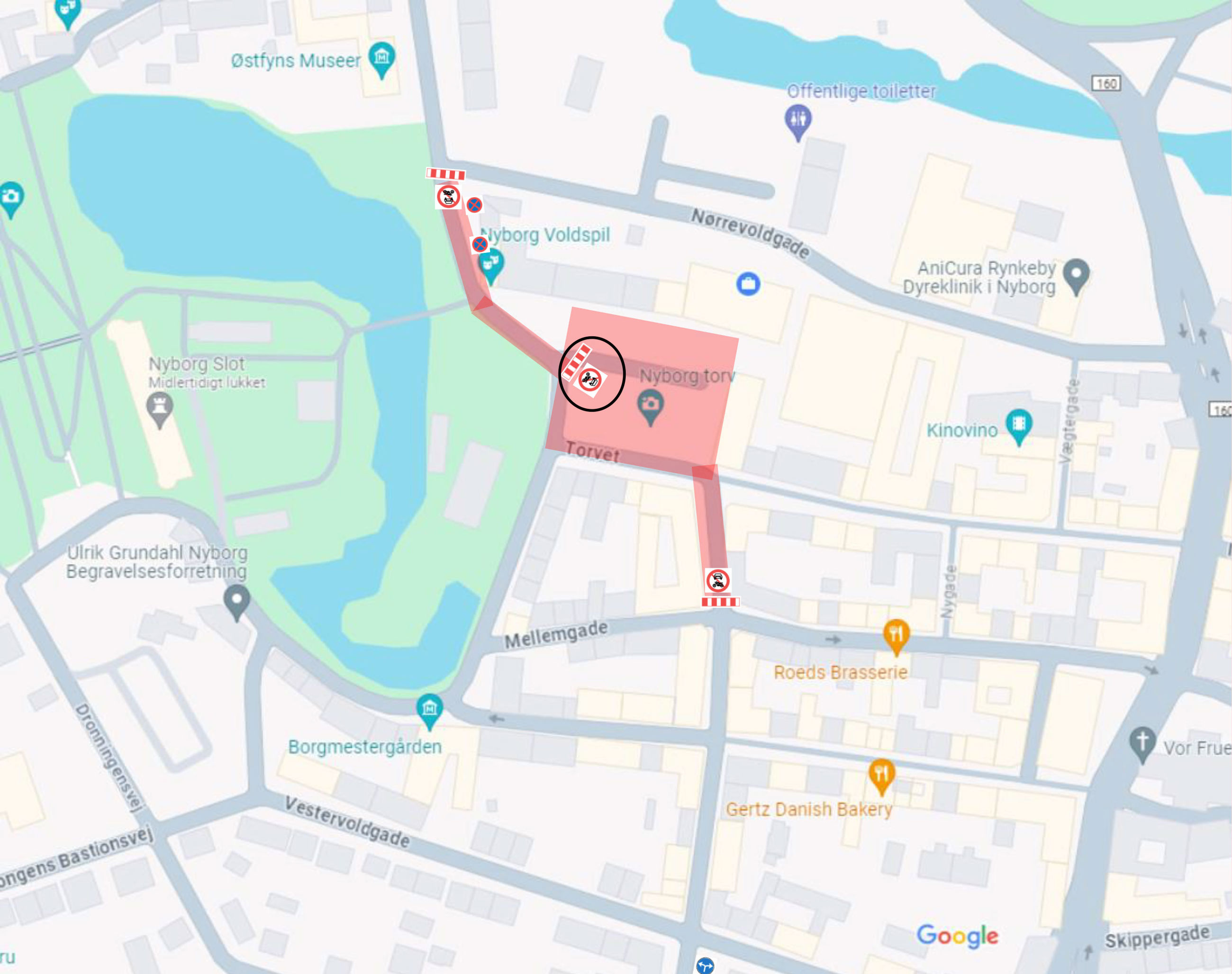 Afspærringsplan over Torvet i forbindelse med NY-D 2025