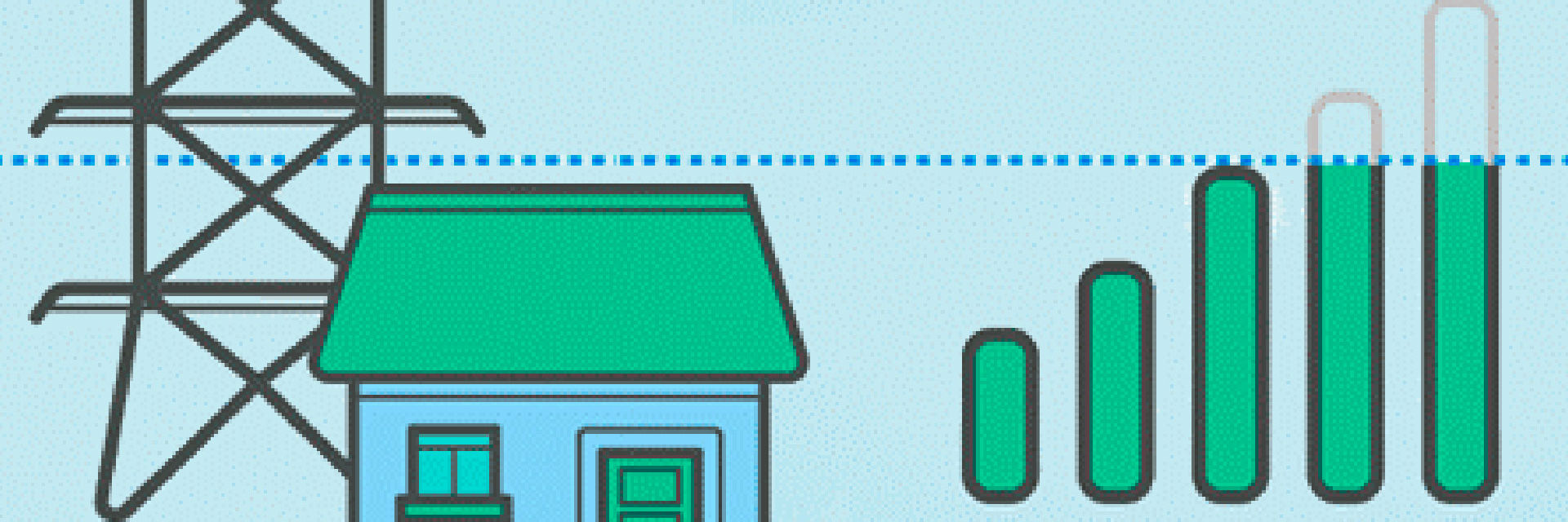 Tegning af et hus med antenne mv. ved siden af