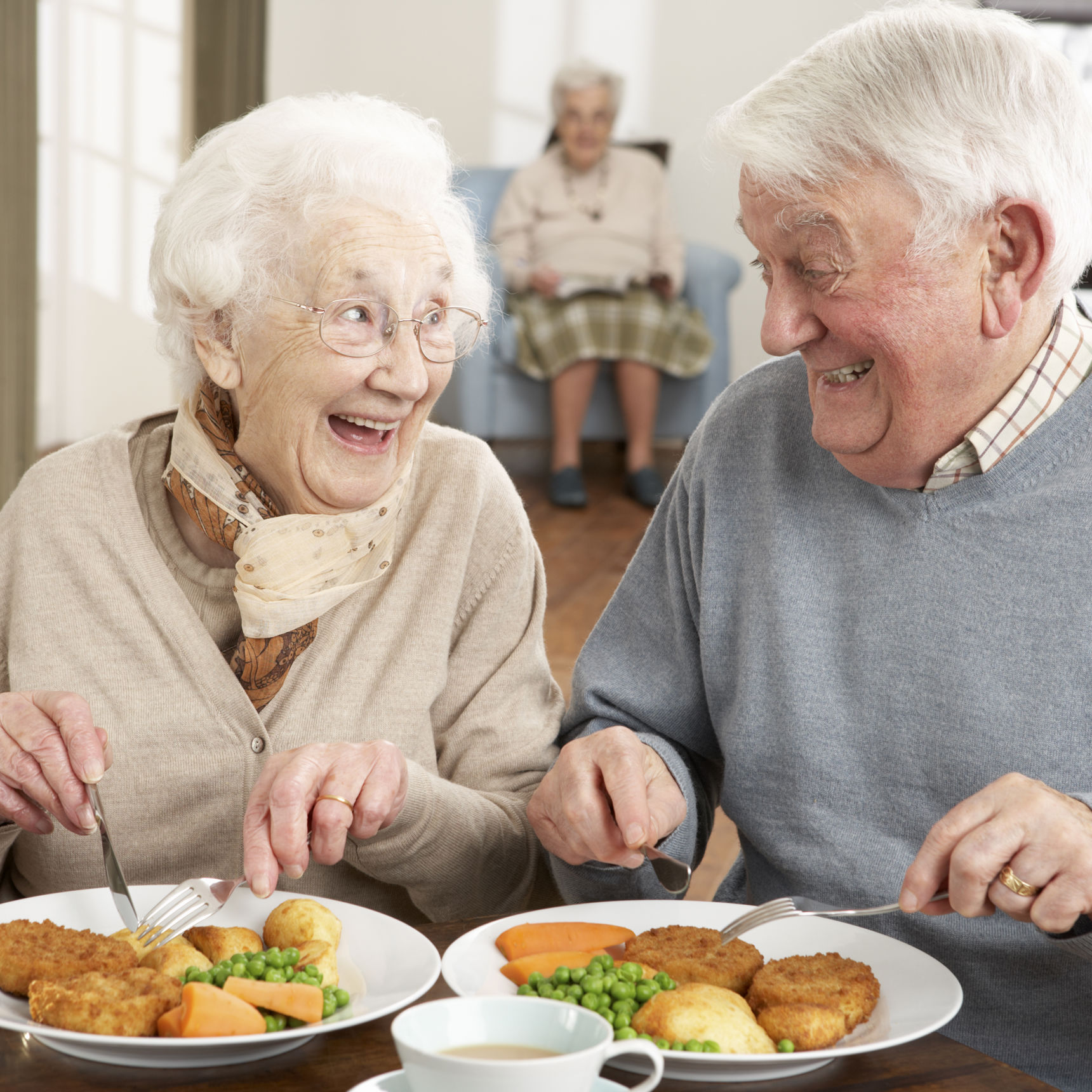 To glade seniorer der spiser sammen