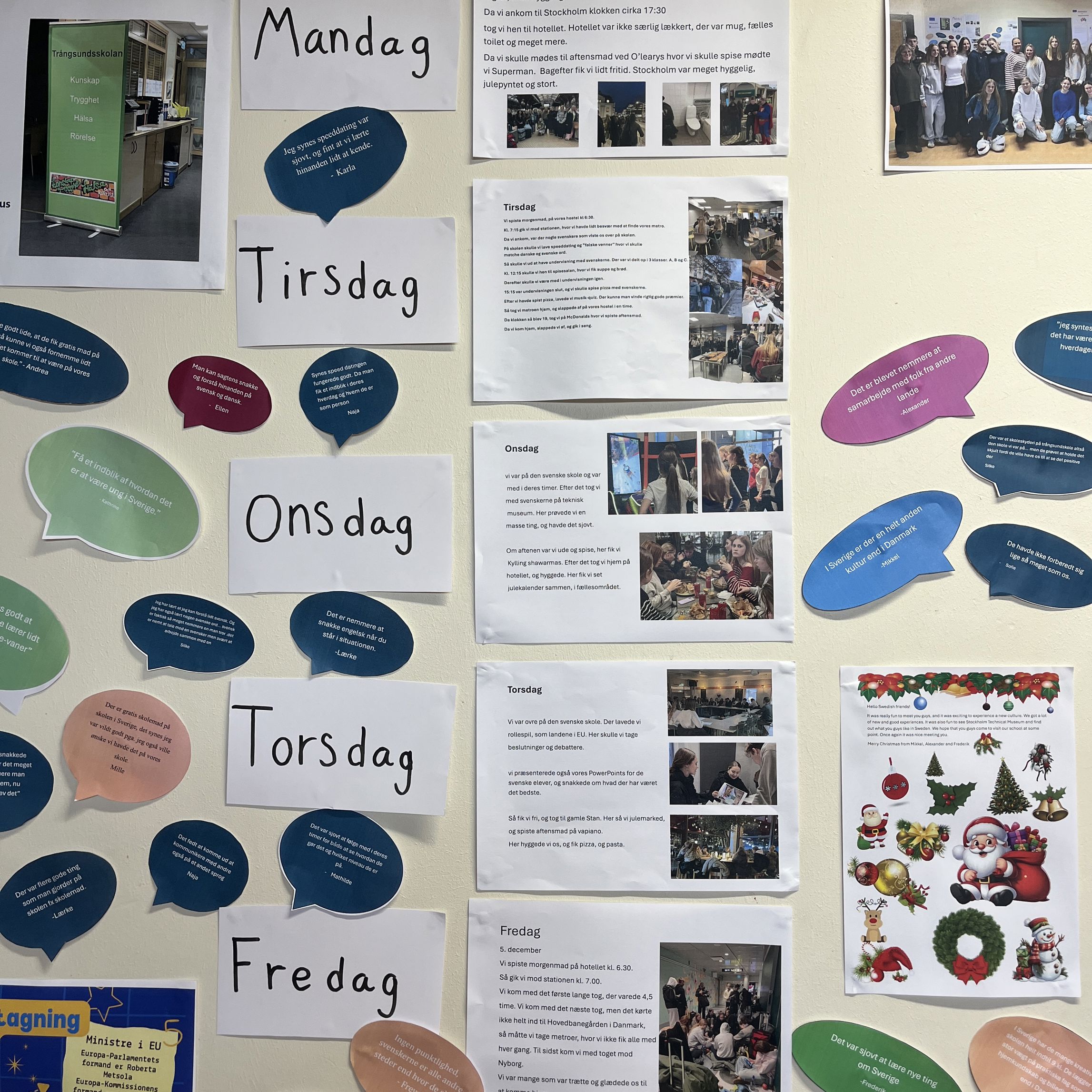 Elevrejse til Huddinge - collage med ugedage og talebobler