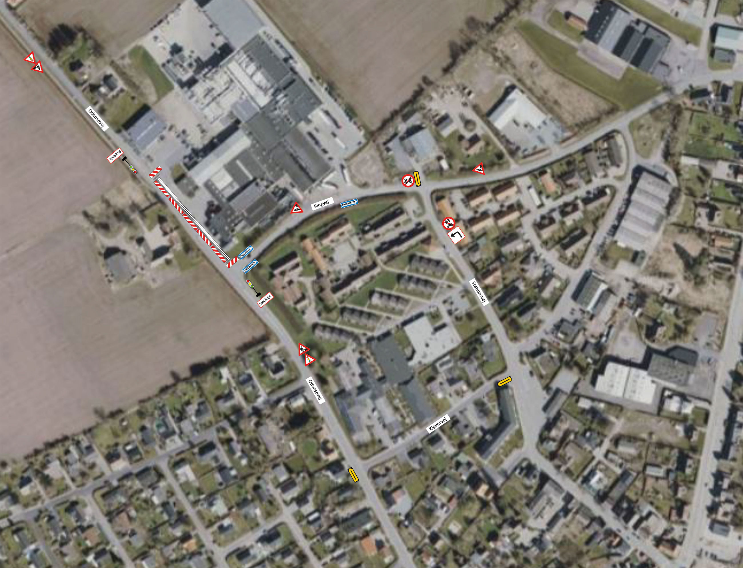 Afspærringsplan for opsætning af lysregulering Odensevej 25 til Ringvej i Ørbæk