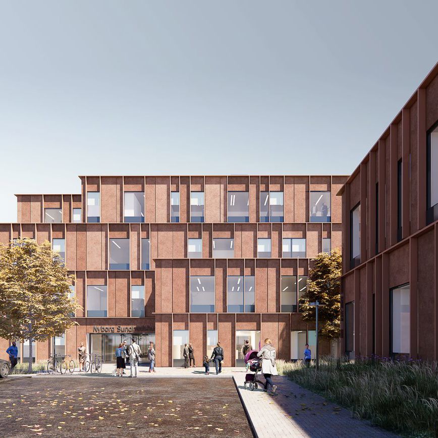 Visualisering af Sundhedshuset udefra midtfor