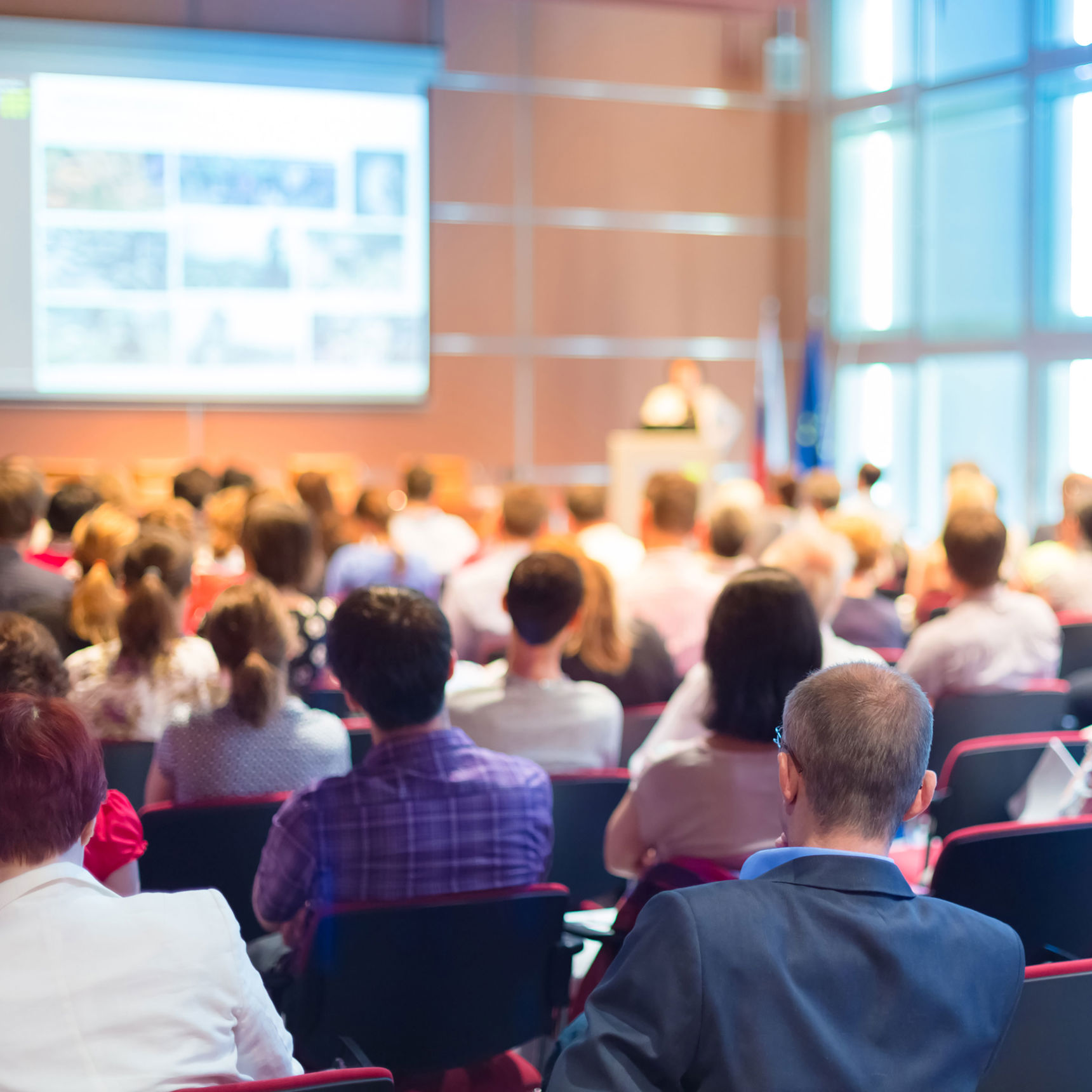 Ryggen af folk der sidder til en konference