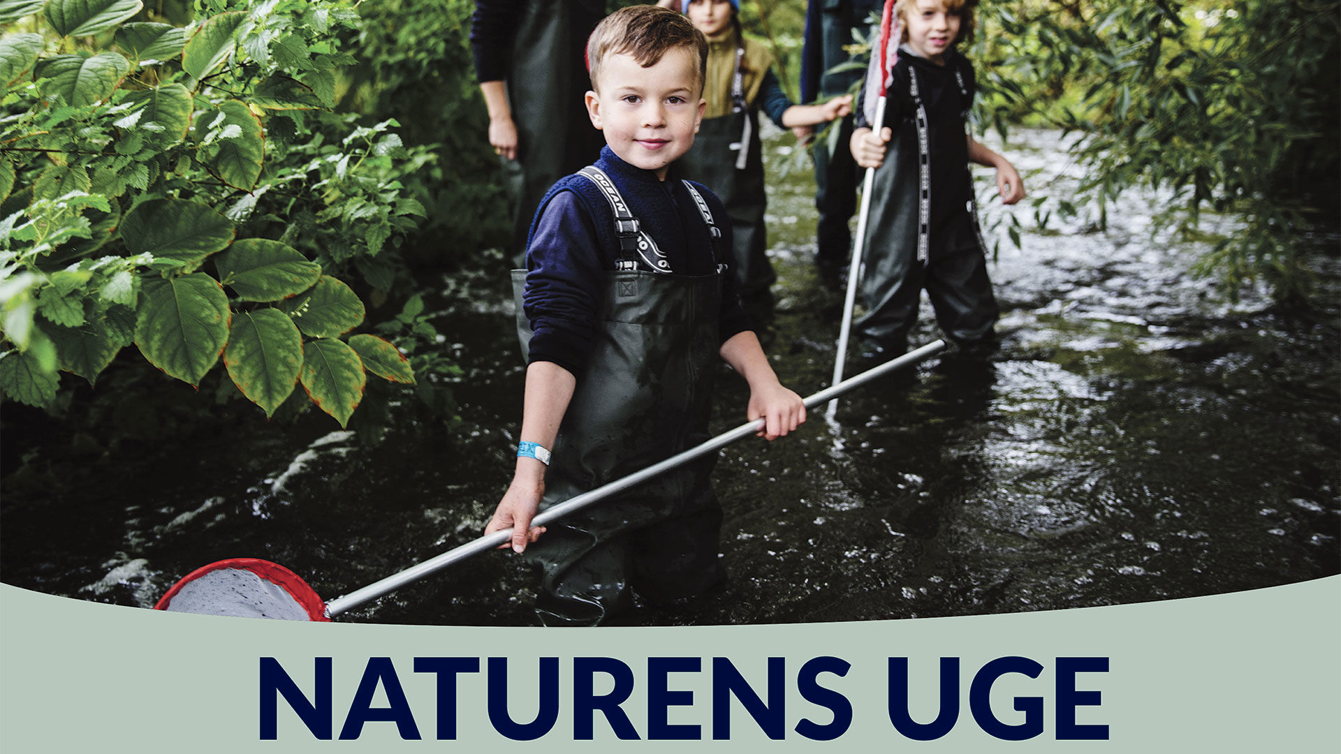 Dreng i vandløb med fiskenet