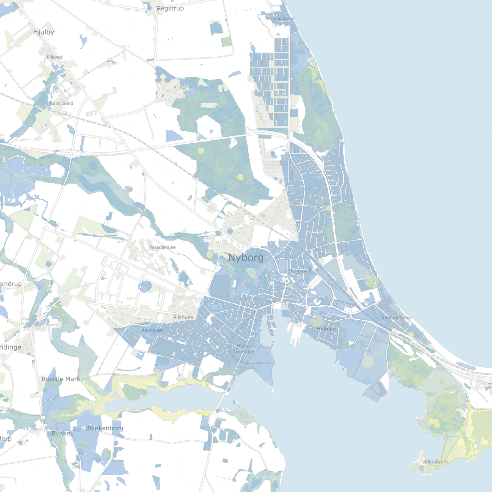 Kort over prioriterede biodiversitetsområder i Nyborg