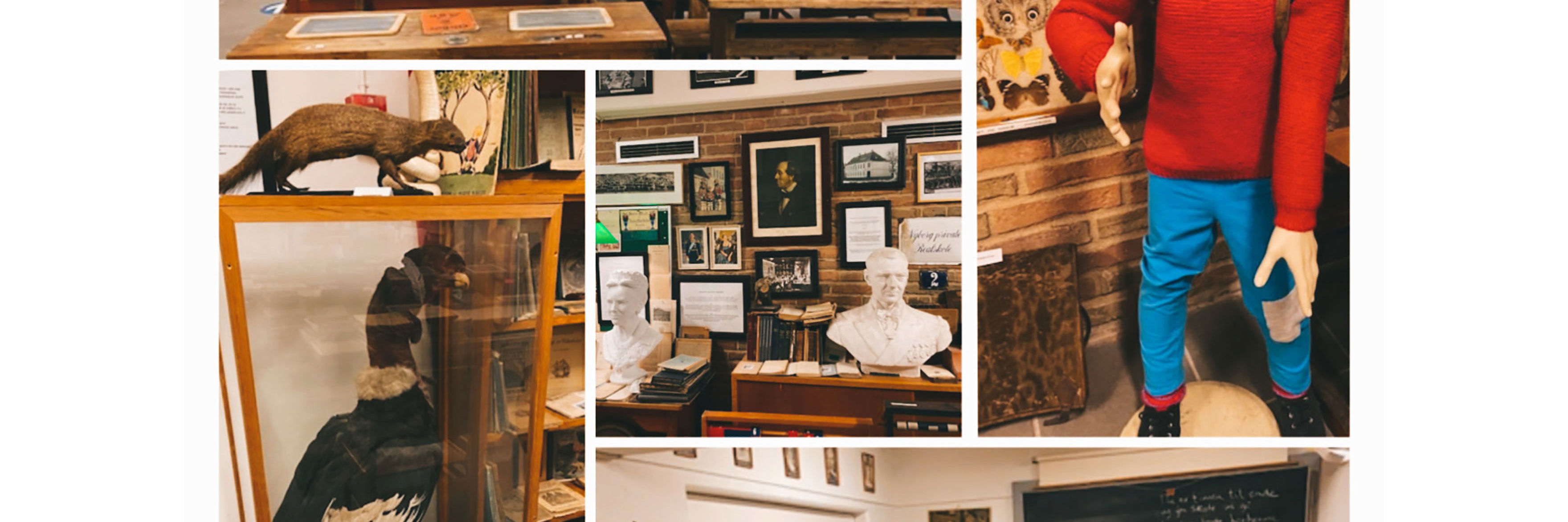 Planche med billeder fra Nyborg Skolemuseum
