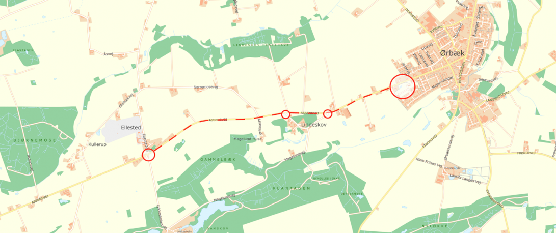 Kort over område ved Lindeskovvej