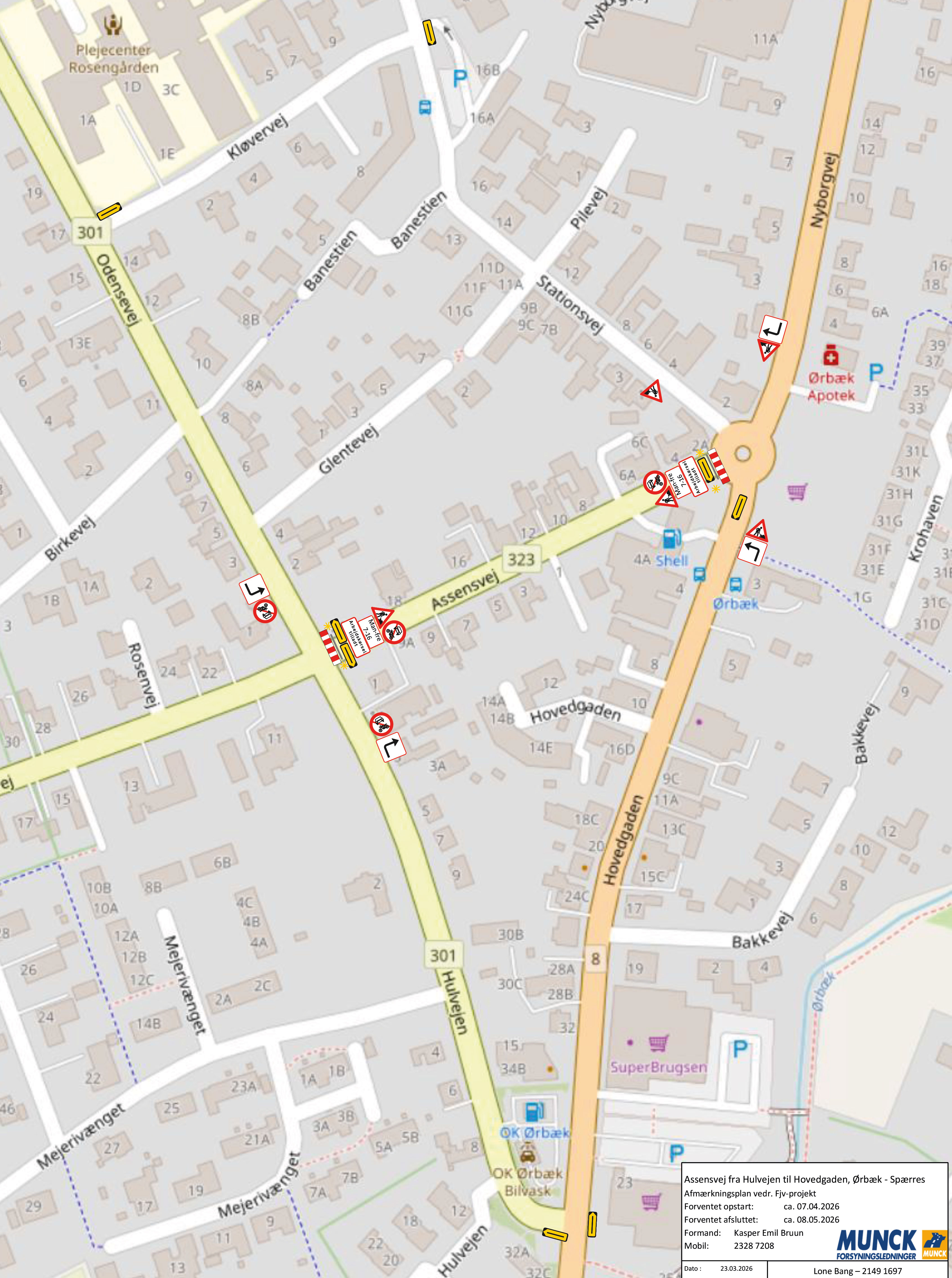 Afspærringsplan Assensvej fra Hulvejen til Hovedgaden i Ørbæk