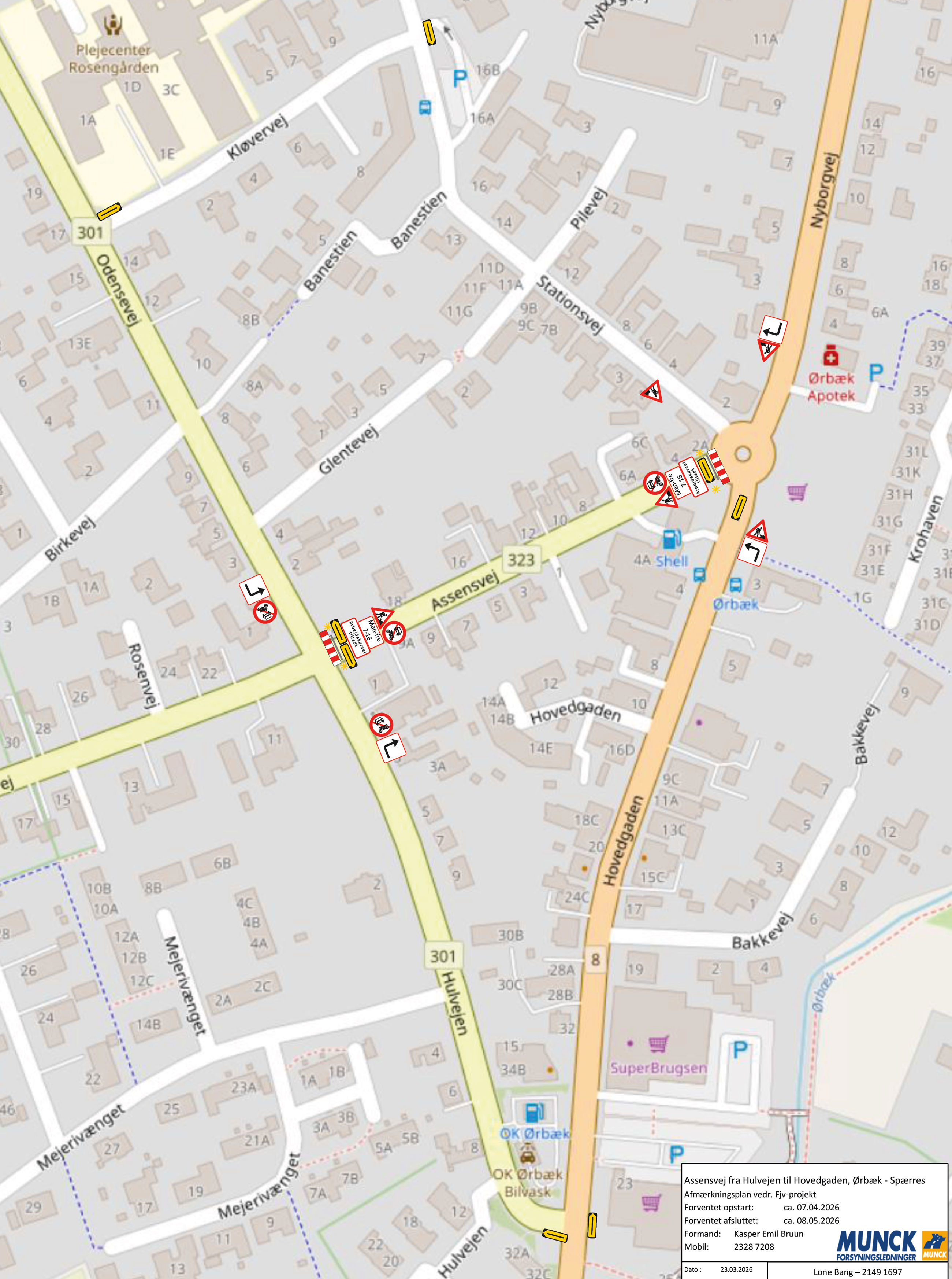 Afspærringsplan Assensvej fra Hulvejen til Hovedgaden i Ørbæk