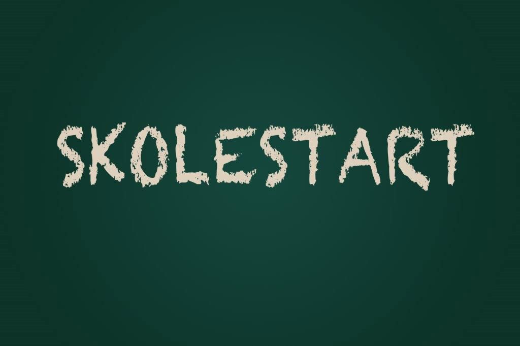 Skolestart skrevet på tavle