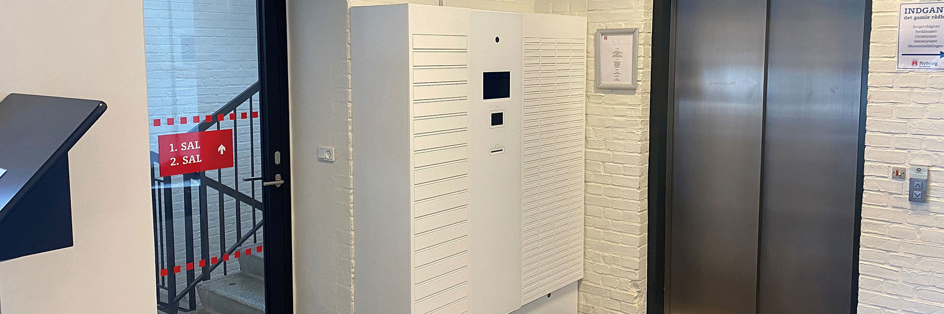 Dokumentboks der står på Rådhuset i Nyborg