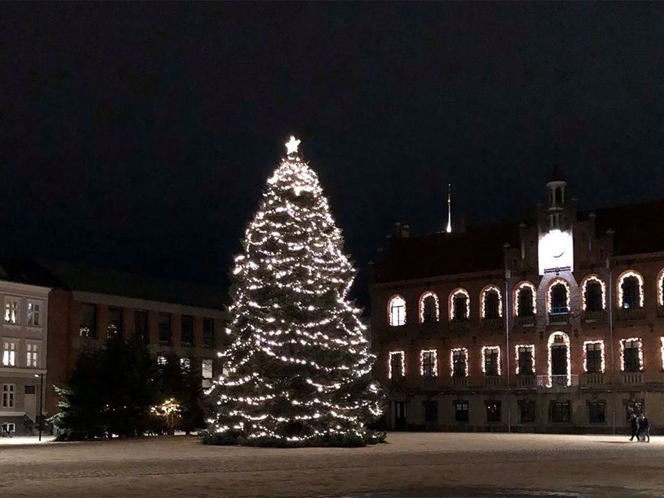Det store juletræ med lys på Torvet