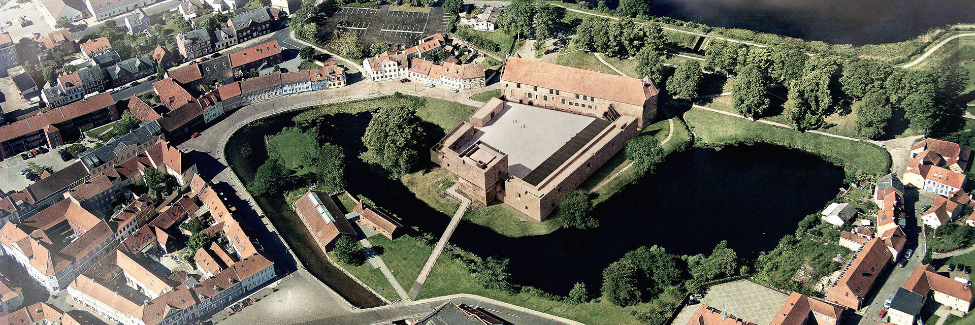 Visualisering af det kommende Nyborg Slot set fra oven