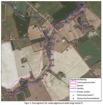 Oversigtskort for undersøgelsesområdet langs Kastel Å