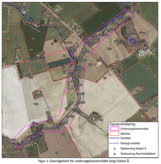 Oversigtskort for undersøgelsesområdet langs Kastel Å