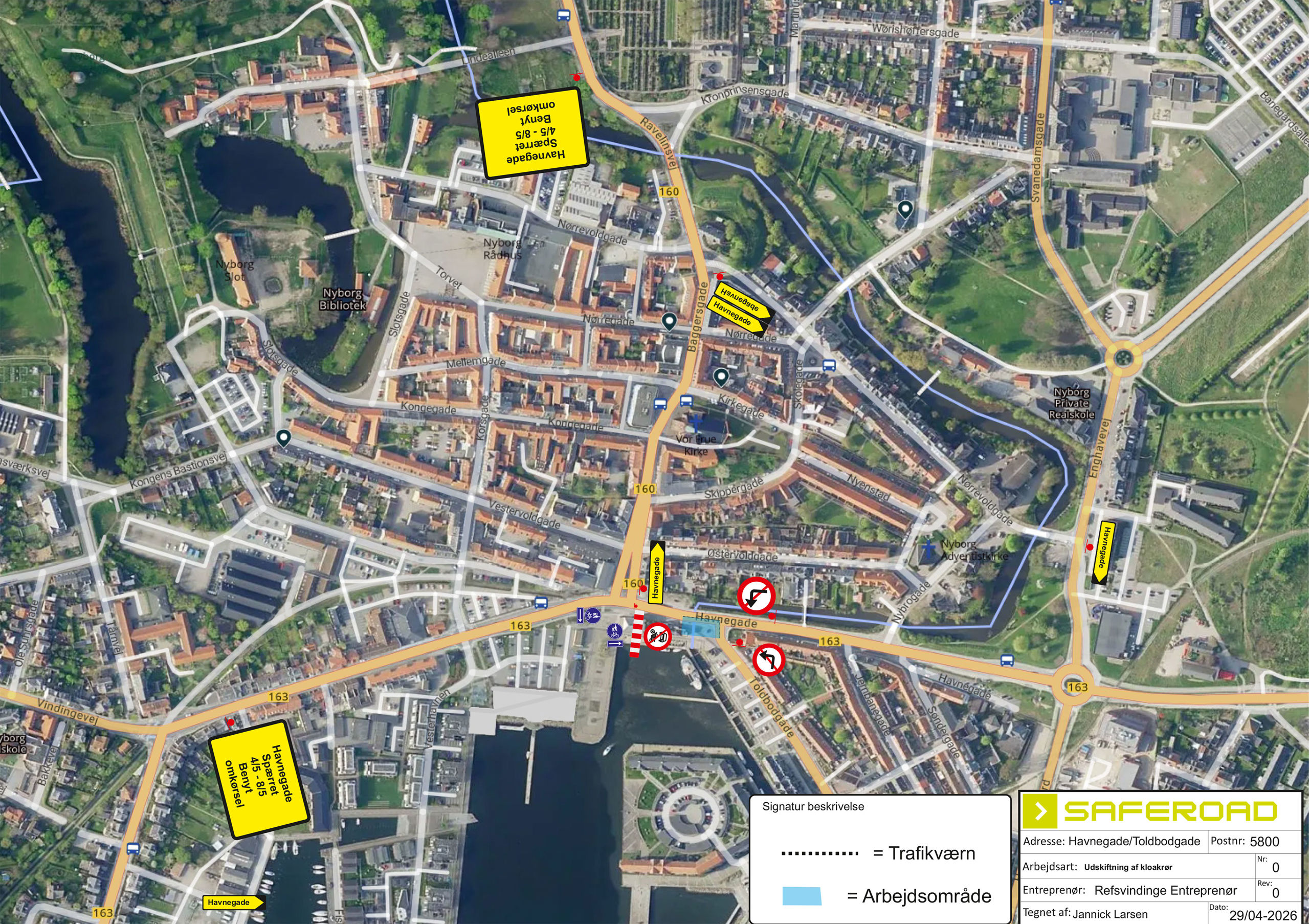 Afspærringsplan Toldbodgade/Havnegade i Nyborg