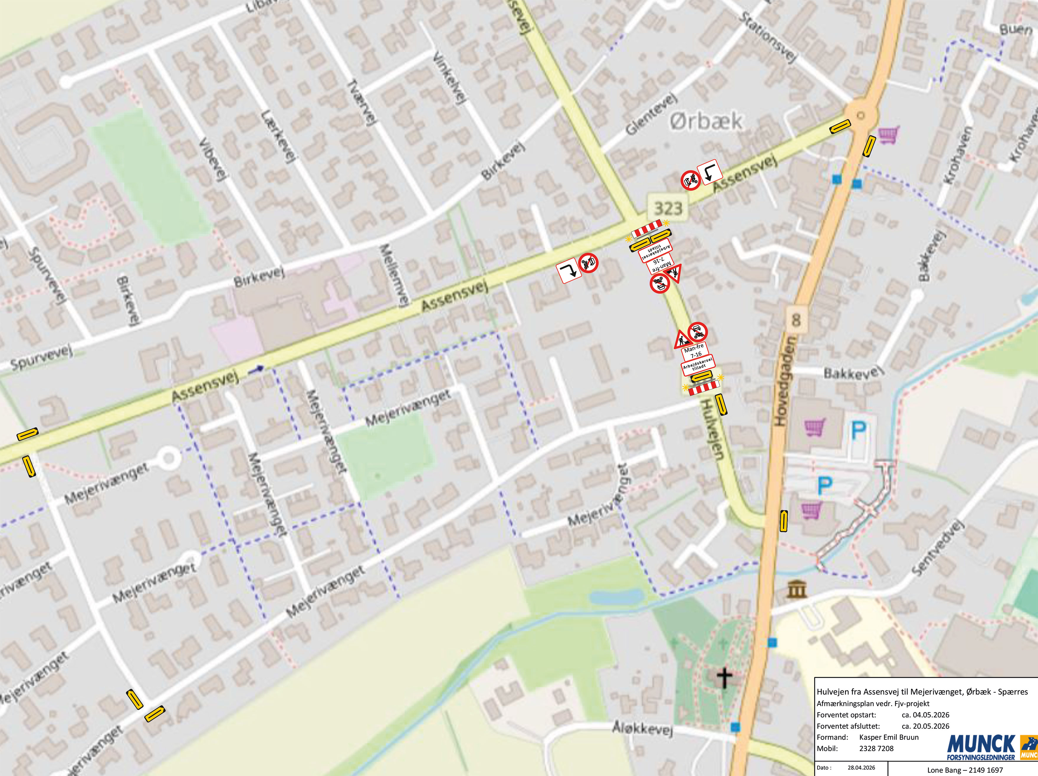 Afspærringsplan Hulvejen 9 til krydset Odensevej/Assensvej i Ørbæk