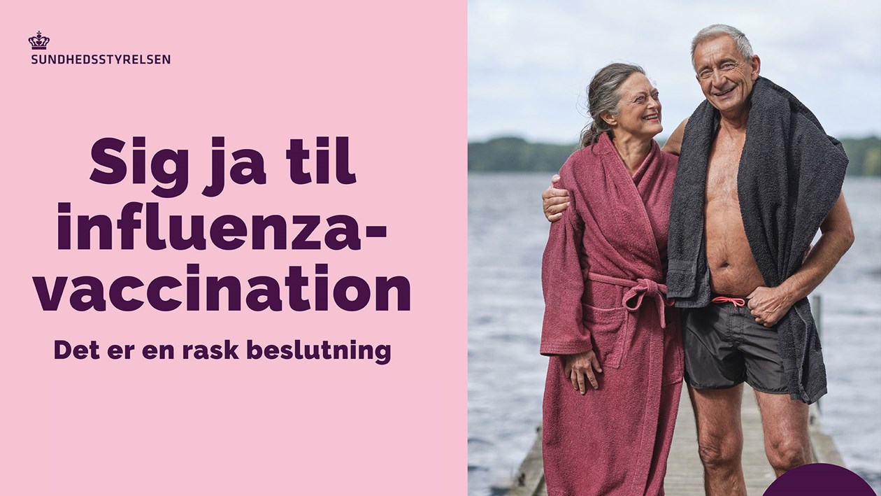 Banner med to seniorer og teksten 'Sig ja til influenzavaccination'