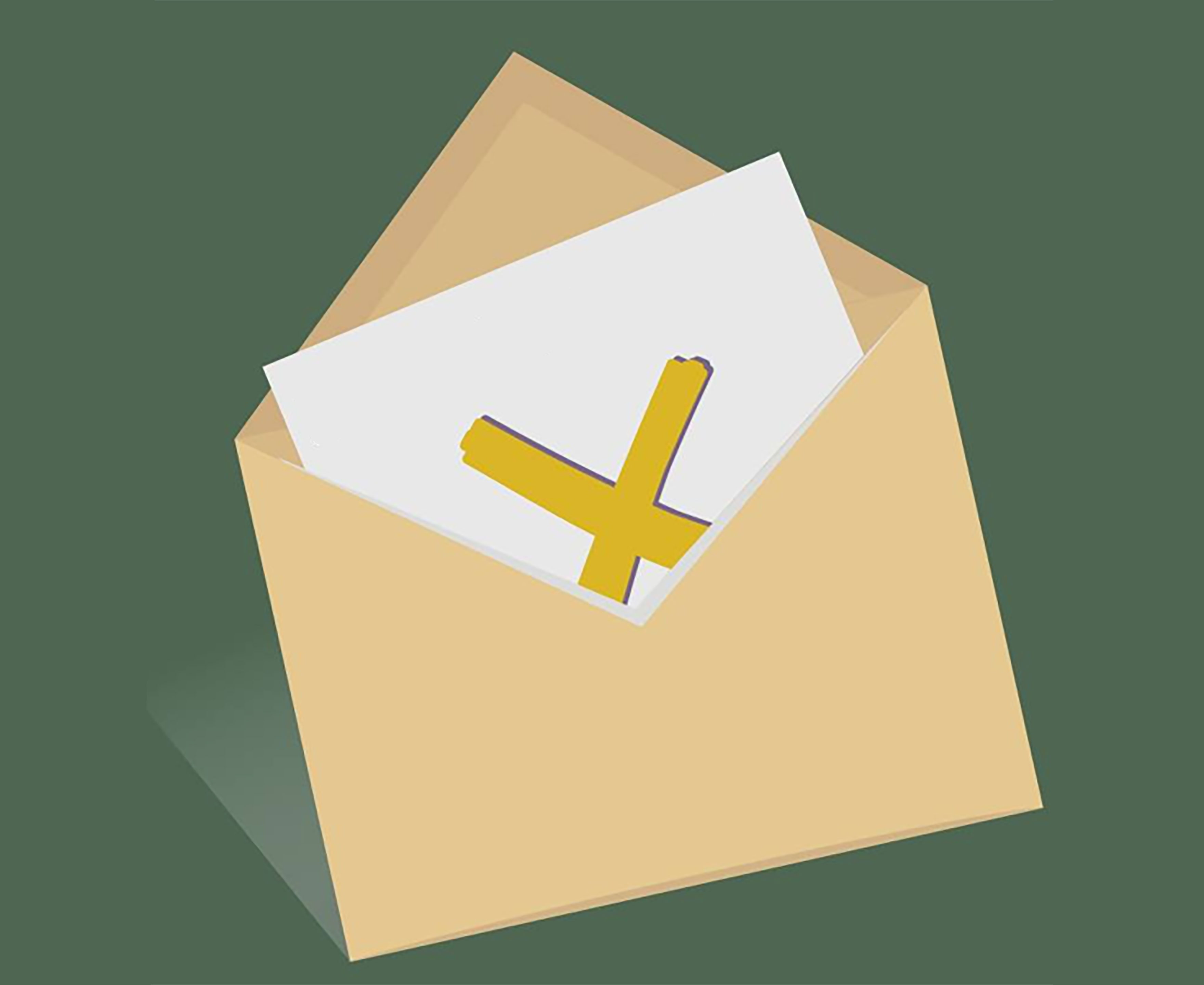 Tegning af et brev i en kuvert med et brev og ordlyden Folketingsvalg