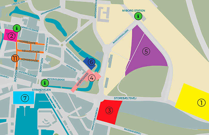 Kort over events og storskærme som logo