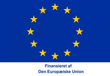 EU's flag med teksten Finansieret af Den Europæiske Union